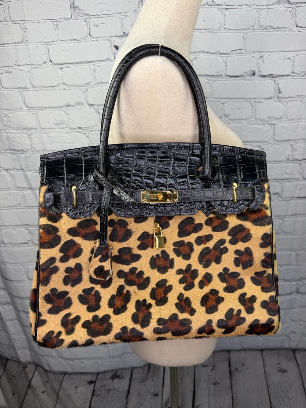 Italian Leather Calf Hair Satchel